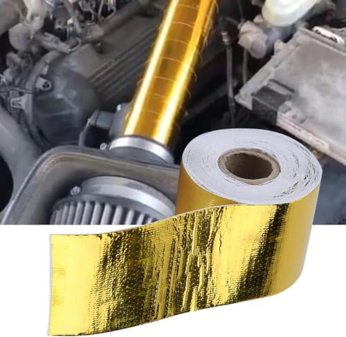 Gold Heat Shield Tape - 2 x 33ft Adhesive Reflective Thermal Wrap for Car Air Intake & Engine Bay - High Temp Aluminum Foil Insulation Barrier (10M)