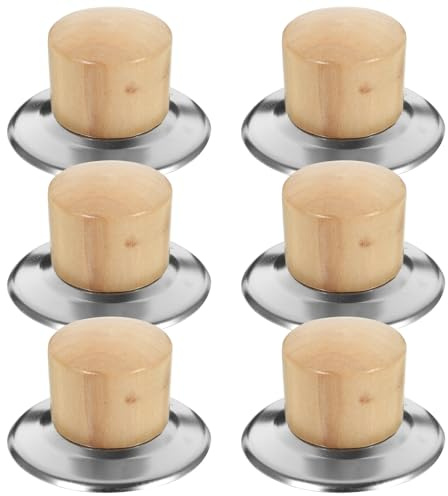 TOBBOMEY 6 Juegos de Pomos de Repuesto para Tapas de Ollas y Sartenes Asa de Tapa de Utensilios de Cocina Madera Maciza Resistente al Calor Tornillos y Arandelas Accesorios para Cocina