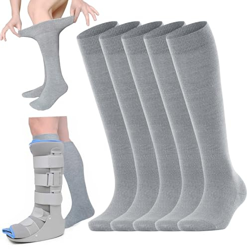Orthopedic Walking Boot Sock Liner, Replacement Medical Tube Socks 5 Pair
