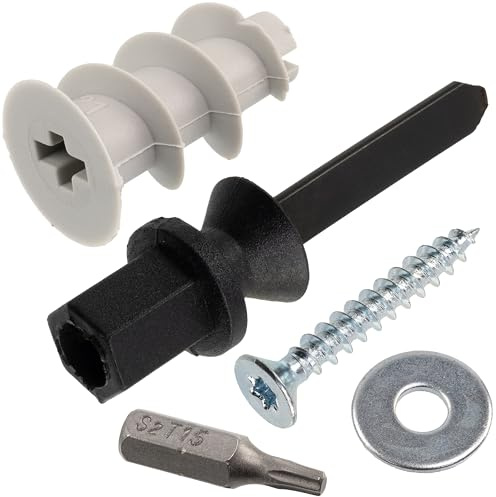 AERZETIX - Fästkit för gipsskivor: 10 pluggar Ø13x22 mm med monteringsverktyg + 10 träskruvar Ø3,5x25 mm + 10 breda M4-brickor + 1 T15-stjärna skruvmejselbit (1/4x25 mm)