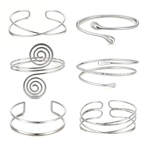 Tutukyle 6pcs Pulsera para la Parte Superior del Brazo Mujer, Ajustable Bobina Brazalete Brazo Brazalete Pulsera, Minimalista Oro Plata Brazalete Pulsera Bisutería