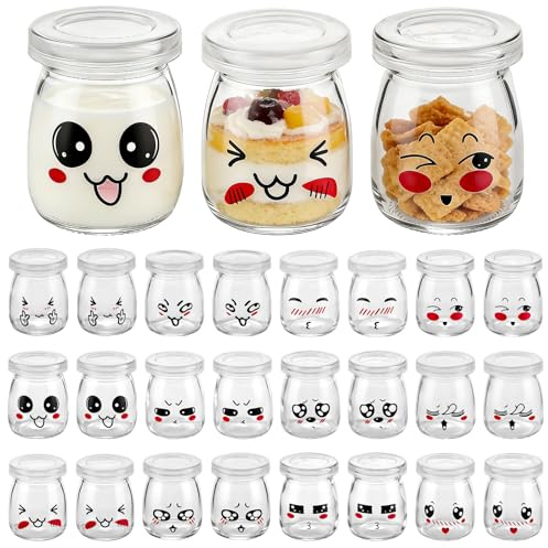 APACALI 24 Stück 100ml Dessertgläser, Joghurtgläser mit deckel, Glasflaschen, Joghurt-Gläser, Weckgläser Glas Einweckgläser Tulpenglas für Marmeladen, Gelees, Honig, Desserts