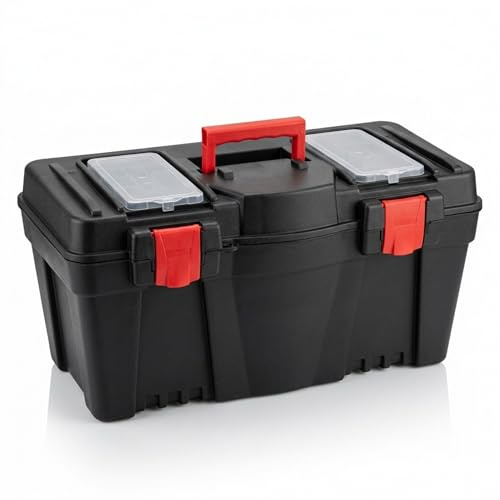 XL Werkzeugkiste leer 60x28x32cm herausnehmbarer Trage und 2 Deckelfächer