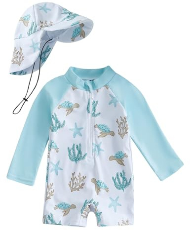 Genérico Traje de Baño Bebé UPF50+ con Capucha y Mangas Largas Rash Guard con Cremallera Cómoda y Transpirable Traje de Baño Bebe Niño Niña de Verano de Playa Vacaciones para 0-3 Años