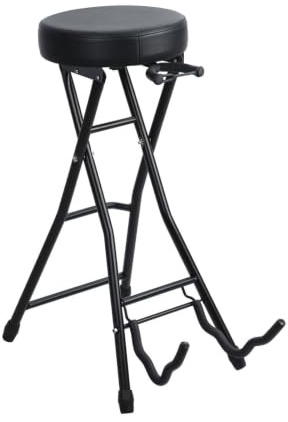 Tabouret de guitare avec assise rembourrée, chaise pliante avec support pour guitare, crochet rétractable, tabouret pliable portable pour adulte Noir