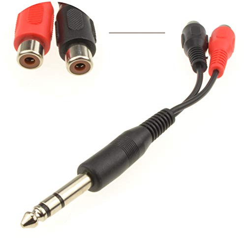 kenable 6,35 mm Stéréo Jack Fiche Vers Double RCA Cinch Femelles adaptateur câble 10 cm