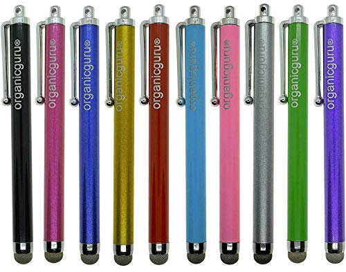 OrganicGuru® High Micro-Fibre Tip Stylus 10-IN-1 STYLUS PENS PACK Pen- Mulitpacks - Aluminium Metal Universal Capacitive Stylus pen all Universal Stylus for Touchscreen - 10 colours