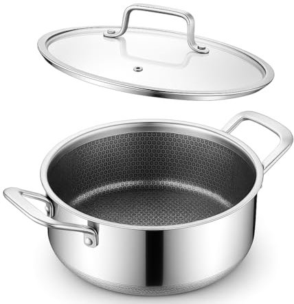 Servierpfanne Kratzfest - Pfanne Edelstahl - Premium Antihaft Servierpfanne mit Deckel - Pfanne mit Deckel - Schmorpfanne mit Griffe (28 cm)