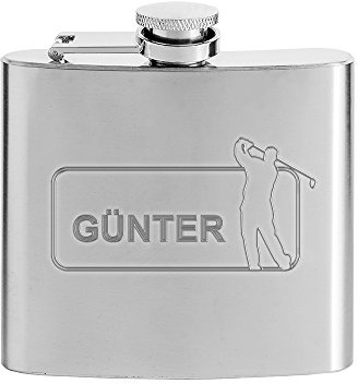 AMAVEL Flasque pour Alcool en INOX avec Gravure Sportive Personnalisée avec 1 Prénom, Idée Cadeau pour Passionné de Golf, Volume 150 ML
