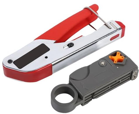 Crimpzange Koaxialkabel Abisolierwerkzeug, Kompressionszange Set mit 20 stück F Kabel Stecker Presse RG58 RG59 RG6 Kompressionswerkzeug Set für SAT Kabel