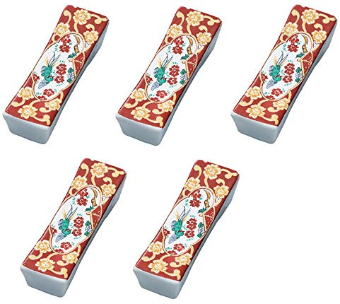 Yamako Japanese Mino-yaki Ceramic Chopstick Rest ( 5 Pieces Set ) Nishiki Red from Japan 15508
