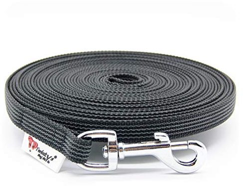 Twinkys Dog Style Schleppleine Hundeleine gummiert 15 mm breit für Hunde bis 15 kg - MIT Handschlaufe 7,5 Meter Schwarz Made IN Germany