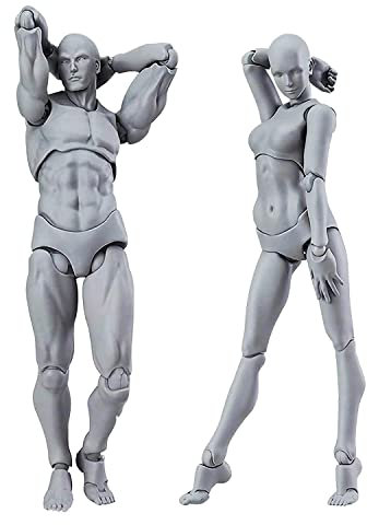 Künstlerpuppe Blockhead Jointed Mannequin Drawing Figures, Small Figure Model for Sketching, Painting, Drawing, Artist Male+Female Set
