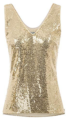 Top Canotte Donna elegante con paillettes a senza manicha paillettes slim Oro S