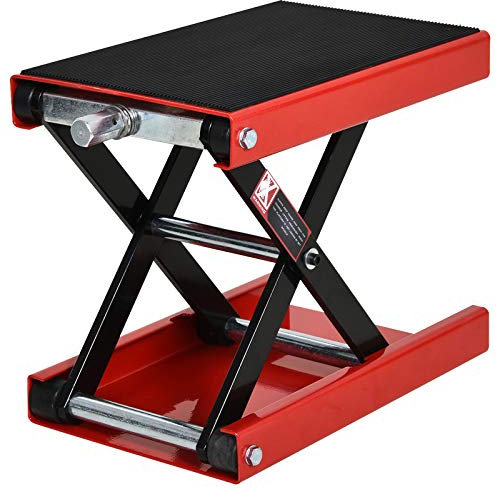 DURHAND Cavalletto Alzamoto, Sollevatore per Moto in Acciaio Rosso e Nero, Pieghevole e Antiscivolo 41.5 x 23.5 x 10-37cm