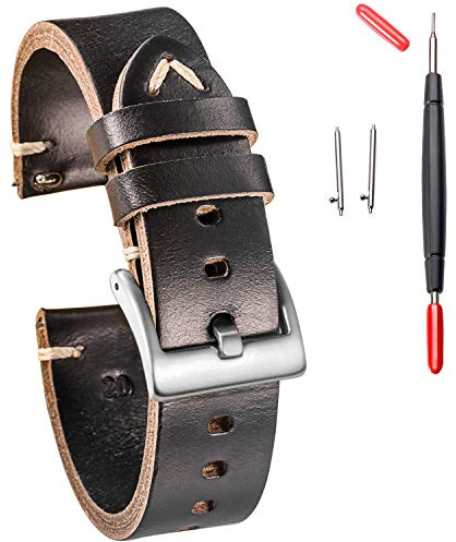 Weich Horween Leder Armband 18-22mm Schnellwechsel - Vollriemenleder mit Bürstetem Edelstahlverschluss (Passt 17-21cm Handgelenk, 4 Farben)