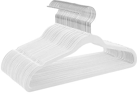 TIMMY hängare, sammetshängare - kostymhängare (50-pack) ultratunna utrymmesbesparande rockhängare för rockar, jackor, byxor och klänningskläder-vit/silver