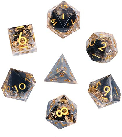 DollaTek Upscale Resin Transparent DND Würfelset Polyhedral Dice RPG Dice Dados Rol D4 D6 D8 D10 D12 D20 Würfelset – Transparent Schwarz