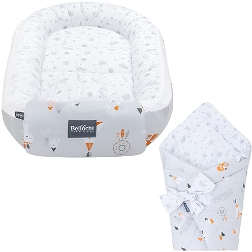 Bellochi Set 2in1 Babynest und Einschlagdecke, Baby Nestchen Set, Babynestchen - Baby Erstausstattung Babynestchen Neugeborene, Baby nestchen Junge - mädchen 100% Baumwolle - Apanatschi