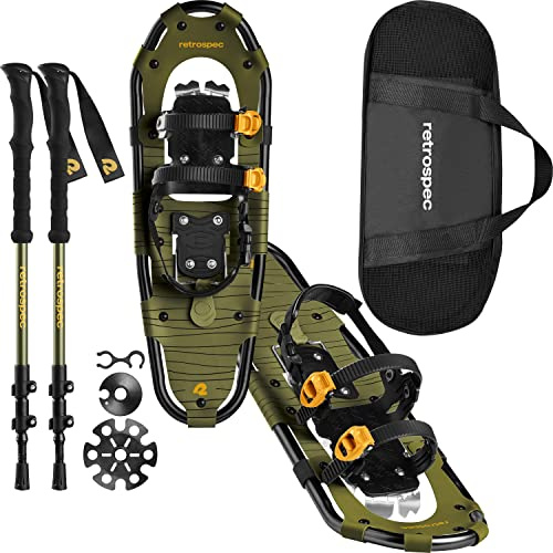 Retrospec Drifter Snowshoes & Trekking Poles Bundle with Adjustable Bindings - Lightweight Aluminum Snow Shoes for Women & Men - All Terrain Hiking & Winter Sports