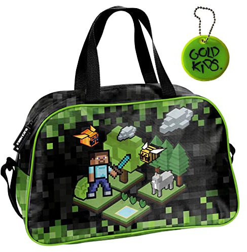 Goldkids Trainingstasche Game Pixel Handtasche Sporttasche Schultertasche Tasche Reisetasche Sport Bag inkl. leuchtender Anhänger