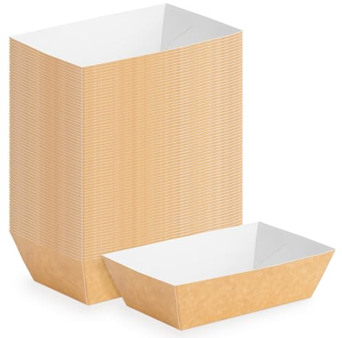 Horeca Collection MAXI PRODUTCS -100 Unidades- Barquilla rectangular de cartón kraft 15 x 8,5 x 4,5cm - Resistente a la grasa - biodegradable, comida rápida,take away - APILABLE