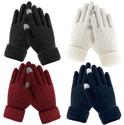 Trifabricy Womens Winter Gloves, 4 Pairs Touchscreen Gloves forCold Weather