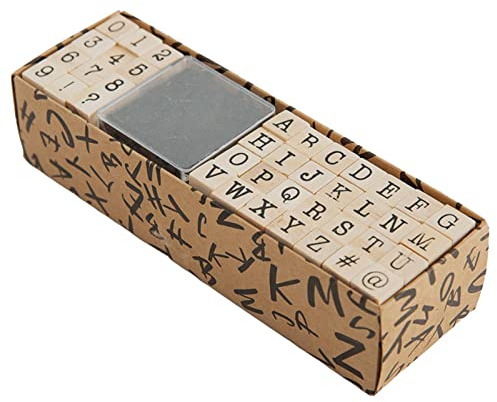 LearnLyrics Alphabet-Stempel Set Langlebig 40 Stück Gummistempel Holzstempel Großbuchstaben Holz Umweltfreundlich Komfortable Stempelkissen Stempelkissen für Gummistempel Briefe Buchstaben Gummi