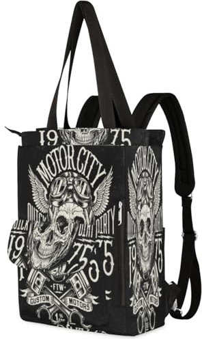 Motorrad-Rucksack mit Totenkopf-Motiv, Vintage-Stil, Handtasche für Damen, Herren, Kinder, Jungen, Mädchen, Totenkopf, lässiger Rucksack, 13,3 l, Tragetasche, Rucksack, Schule, Büchertasche,