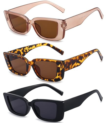 Unning 3 Stück Rechteckige Sonnenbrille Damen Retro Quadratisch Cateye Sonnenbrillen Vintage Trendy Brille Set für Damen Frauen