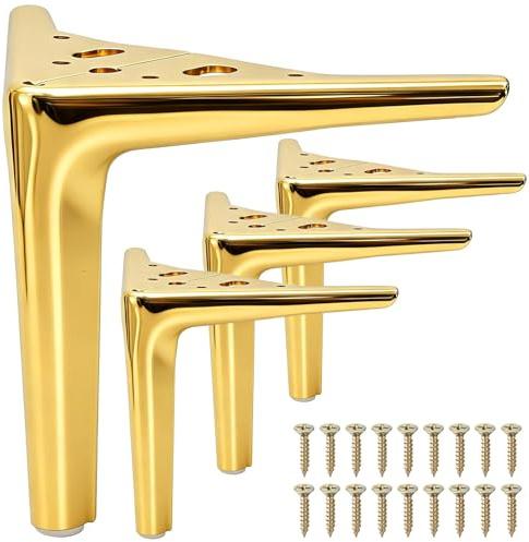 WRINGKIT 15cm Legs for Furniture Set of 4, Brushed Gold, Heavy Duty | Metal Furniture Replacement Feet, Modern Triangle Table Legs for DIY Sofa Cabinet Cupboard Couch Chair Dresser Risers