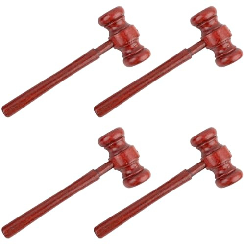 ANNASAMDO Set di 4 martelli in legno, per avvocato, studenti, giudici, asta, vendita, riunioni, bambini, gioco di ruolo e regalo