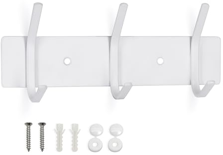 SYPEN Kleiderhaken Wand, Garderobenleiste Metall， Wandgarderobe Edelstahl, Hakenleiste Garderobe，Hakenleiste für Schlafzimmer Bad Küche, Garderobenhaken für Kleidung, Jacken Halter (Weiß, 3 Haken)