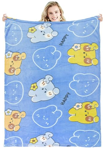 LDDYKZY Mantas de Conejo de Dibujos Animados 100 * 150 cm Manta de Coral Manta de Conejo Azul Manta de Franela Manta de Dibujos Animados Ligeros Manta de Dormitorio Infantil Manta