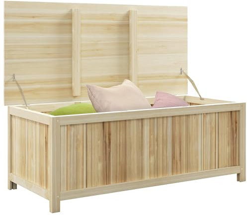 Outsunny Garten Aufbewahrungsbox aus Massivholz, Speicherkapazität von 172 Litern, mit Buchsen, für den Außenbereich, 120 L x 55 l x 45 H cm, Naturholz