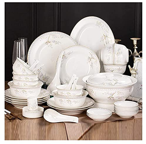 MOKLYF Dinnerware Sets Dish Set,56 PiecePorcelain Dinner Set,Crockery in Vintage Look Hand Painted Ceramic Combination SetService for 12(
