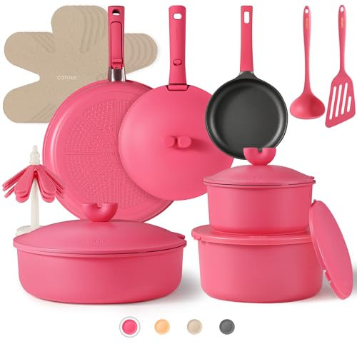 CAROTE Set da 24 pentole e padelle antiaderenti, set di pentole antiaderenti, pentole e padelle sicure per forno/lavastoviglie/frigorifero, pentole sicure per camper, set regalo da cucina a induzione,