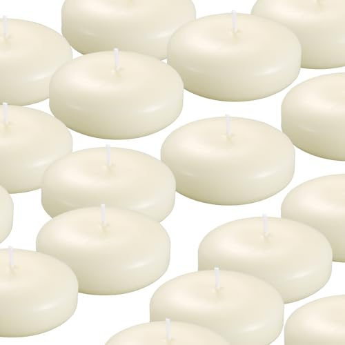 KNOURT 36 Pack Floating Candles, 3” Ivory Unscented Dripless Wax Burning Candles, for Weddings, Party, Cylinder Vases, and Home Decorations
