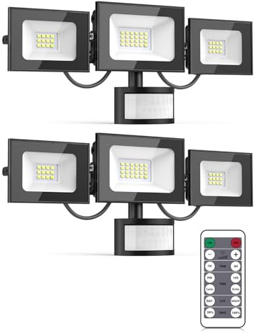 Lightasea LED Strahler mit Bewegungsmelder außen, 50W 5000LM Außenstrahler mit Verstellbaren 3 Köpfe, 6500K Kaltweiß LED Scheinwerfer mit Fernbedienung, IP65 Wasserdicht Flutlicht für Garage, Hof