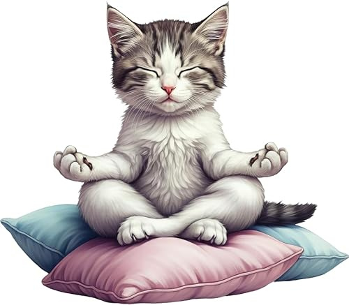 x4 Yoga Cat Vinyl Decal Stickers, Cover Marks, Meditation Graphics 20cm 7cm | Opaque Finish, No White Edges, Weatherproof, UK Manufactured, Ideal for Toilets, Laptop, Car, Meditating Kitten, Wall Styling