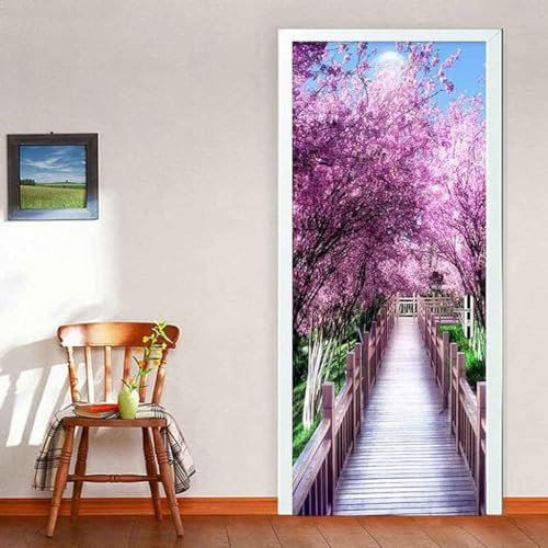 3D Türtapete Selbstklebend Blumenholzbrückenlandschaft 80 X 200 Cm Diy Wandbild Pvc Wasserdicht Pvc Türtattoos Türposter Türaufkleber Fototapete Türfolie Für Tür,Wohnzimmer,Schlafzimme-81921059548976