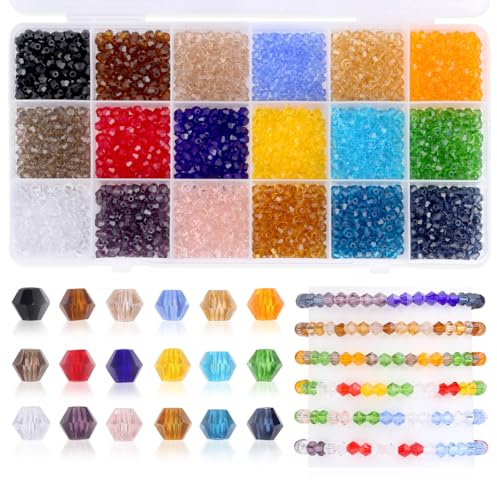 AWARDSEN 1800 Pcs Glass Beads Embroidery Beads 18 Color Coloured Glass Beads for Jewellery Making DIY Crafting 4mm Small Bead
