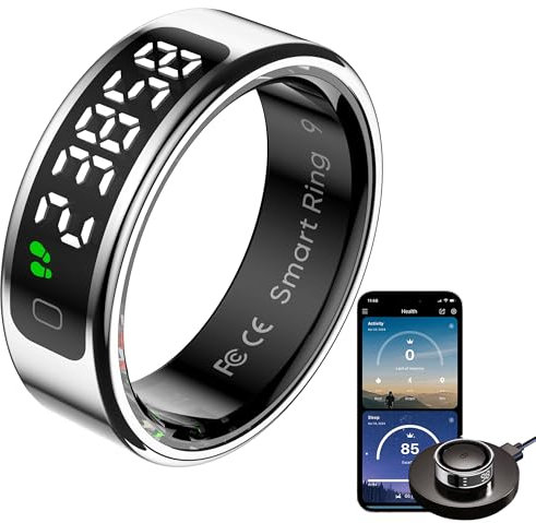 Smart Ring with Display Sleep Tracker Heart Rate Blood Oxygen Monitor Tasbih Finger Counter Gesture Control Step Counter Calories Waterproof Health Fitness Smart Rings for Men Women