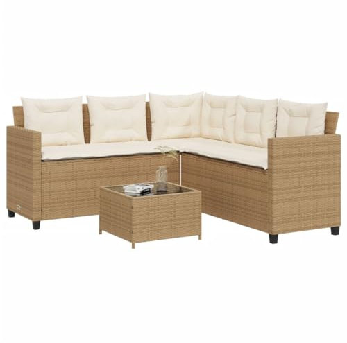 Rainery Canapé de Jardin avec Table et Coussins en Forme de L Beige, Canapé de Exterieur Ensemble de Meubles pour Jardin Balcon Terrasse Piscine Type 8