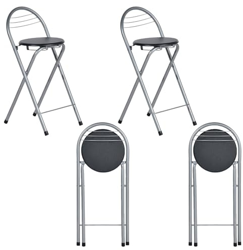 GOKHOMX Sgabello da Bar Pieghevole Set di 4, Sgabello Pieghevole Portatile con Schienale per Bar, Bistro, Cucina, Terrazza Esterna, Altezza Seduta 61 cm, Nero e Argento