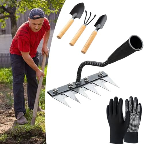 Rastrillo de hierro para jardinería y deshierbe, rastrillo de hierro 2.0 | Rastrillos de hierro mejorados, rastrillos Ironrake The Heavy Duty Hierros Weeding, ideal para jardinería, cultivar, aflojar