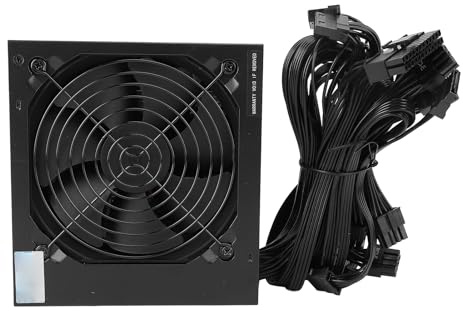 Risegun Alimentation 600W PSU, Ordinateur PC PC ATX, PSU de Jeu avec Ventilateur de 120 mm, Rail Unique 12V, Noir
