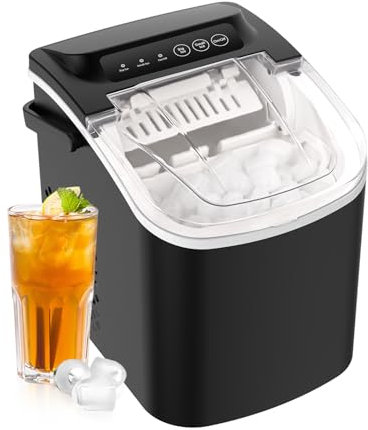 Máquina de cubitos de hielo pequeña con 2 tamaños de cubitos de hielo y mango portátil, 9 cubos en 6 minutos listos, 15 kg/24 h, para cocina, oficina, bar, fiesta