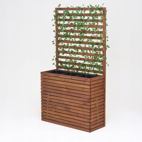 Kistenland Jardinière XXL « Margarete » avec Brise-Vue – Hauteur 180 cm – Jardinière avec Treillis/pergola (Marron)