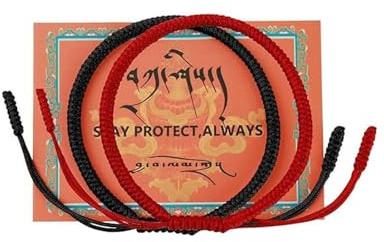 MYGLOAR Pulsera 2 PCS, pulsera de tela negro de Kabbalah, protección para bebés, hombres, mujeres, pulsera de la suerte tibetana hecha a mano,pulsera de la suerte budista,pulsera tejida Negro y rojo